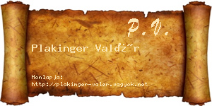 Plakinger Valér névjegykártya